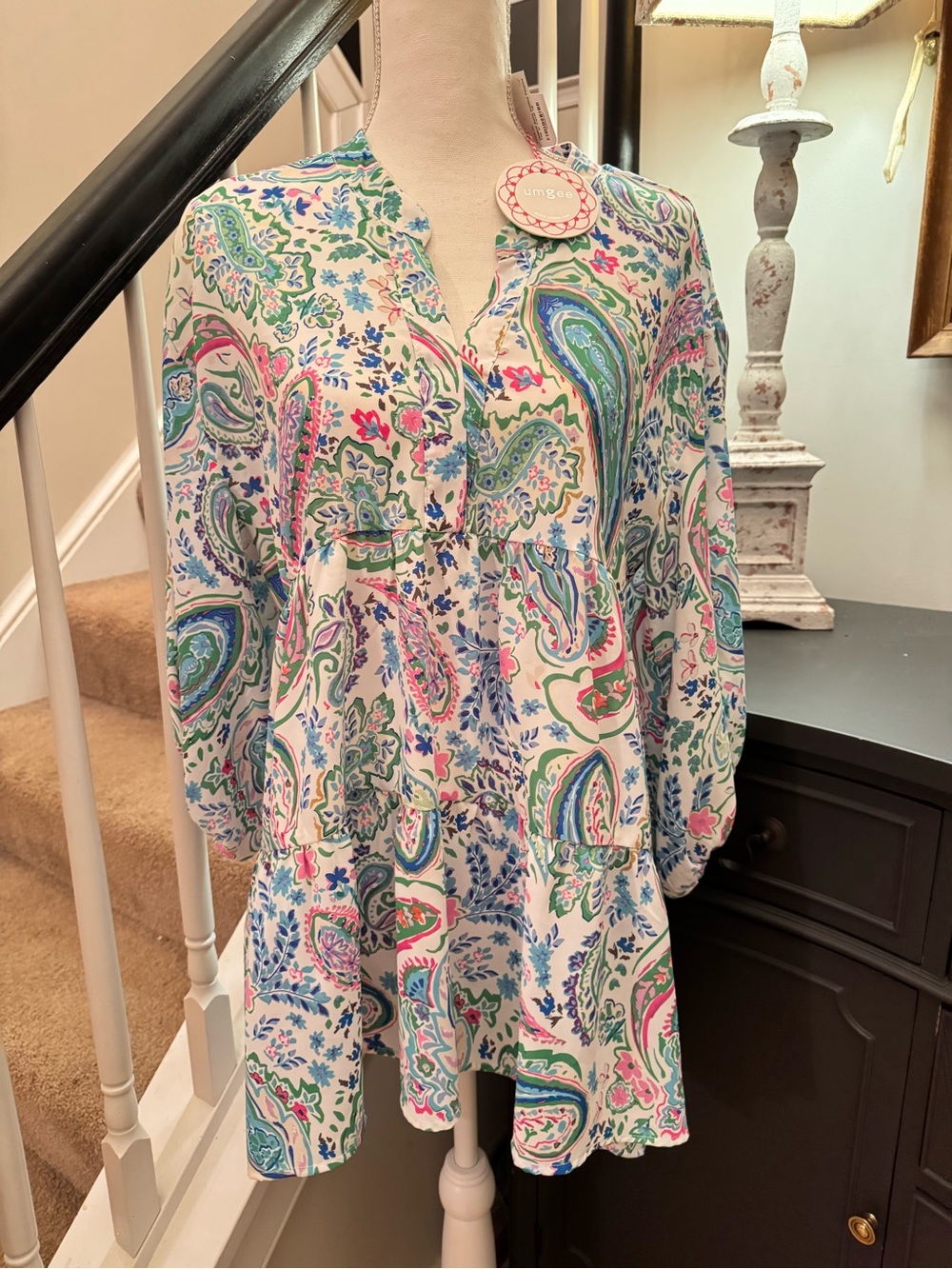 Umgee Boutique Paisley Popover Tunic/ Swim Coverup Size M NWT